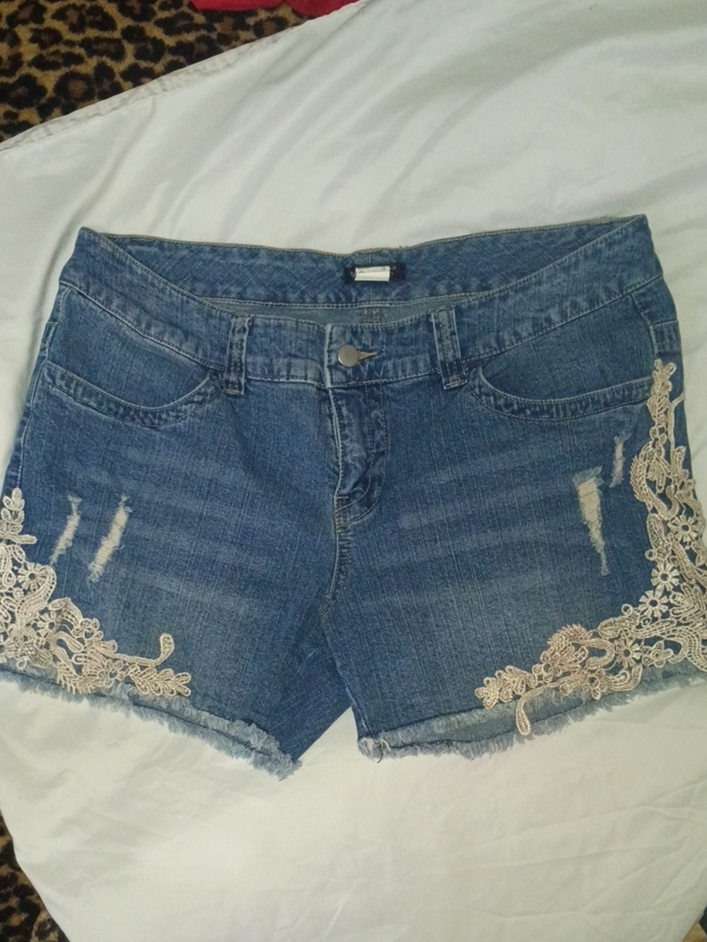 VENUS Blue Denim Shorts with Cream Lace Trim